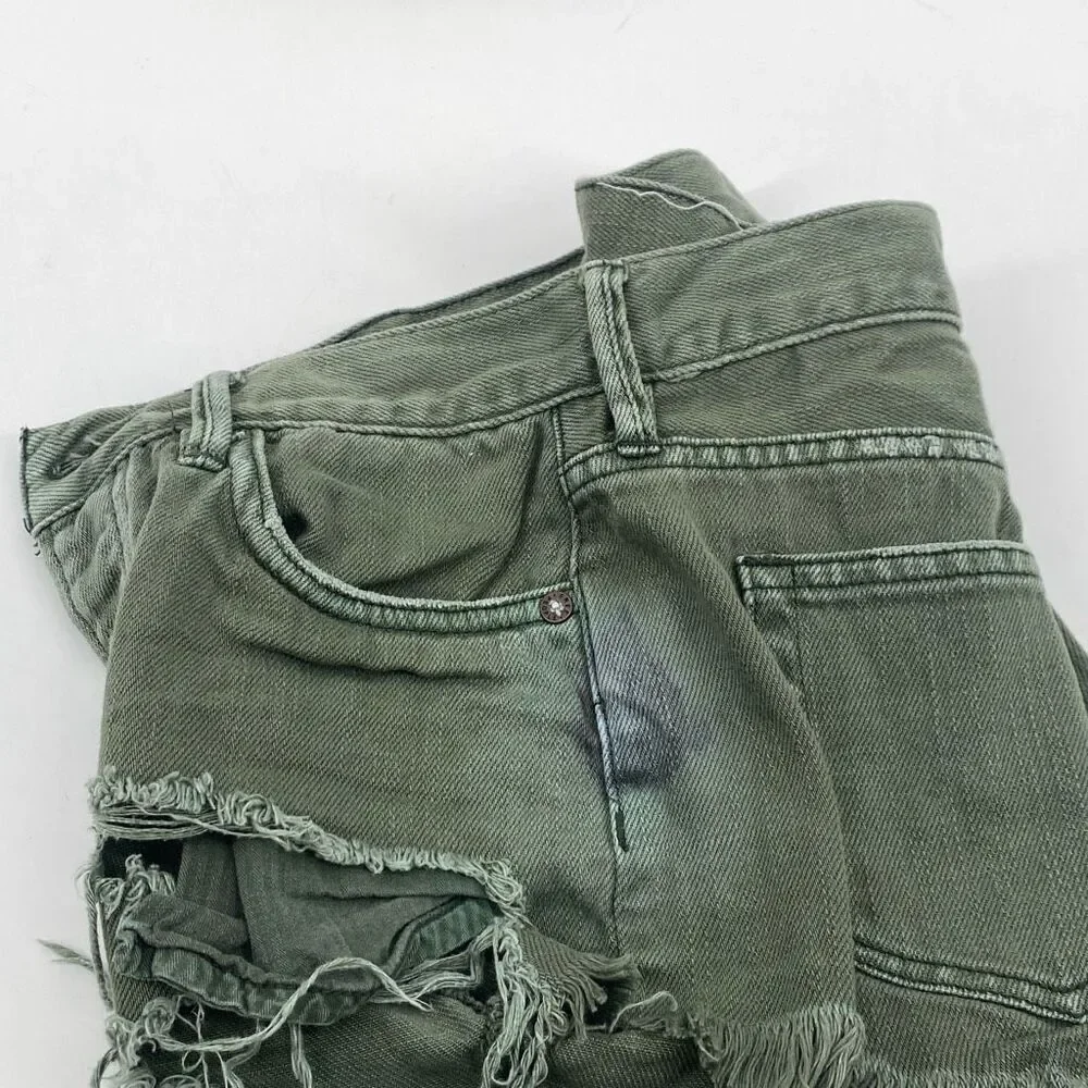 Free People Loving Good Vibrations Cutoff Denim Shorts Frayed Hem Button Close S